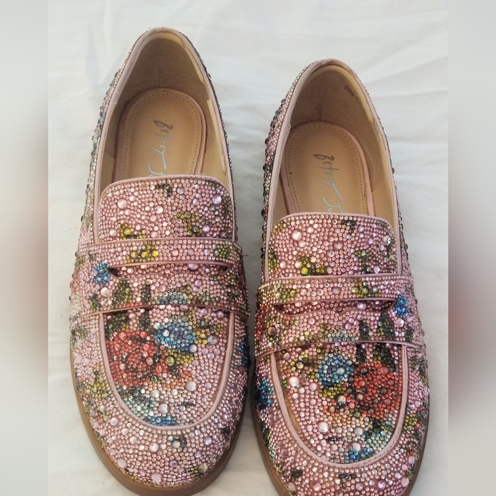Betsey Johnson Pink Crystal Floral Embellished Loafers
